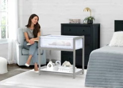 Delta Children Classic Wood Bedside Bassinet Sleeper - Portable Crib With High-End Wood Frame Bassinets