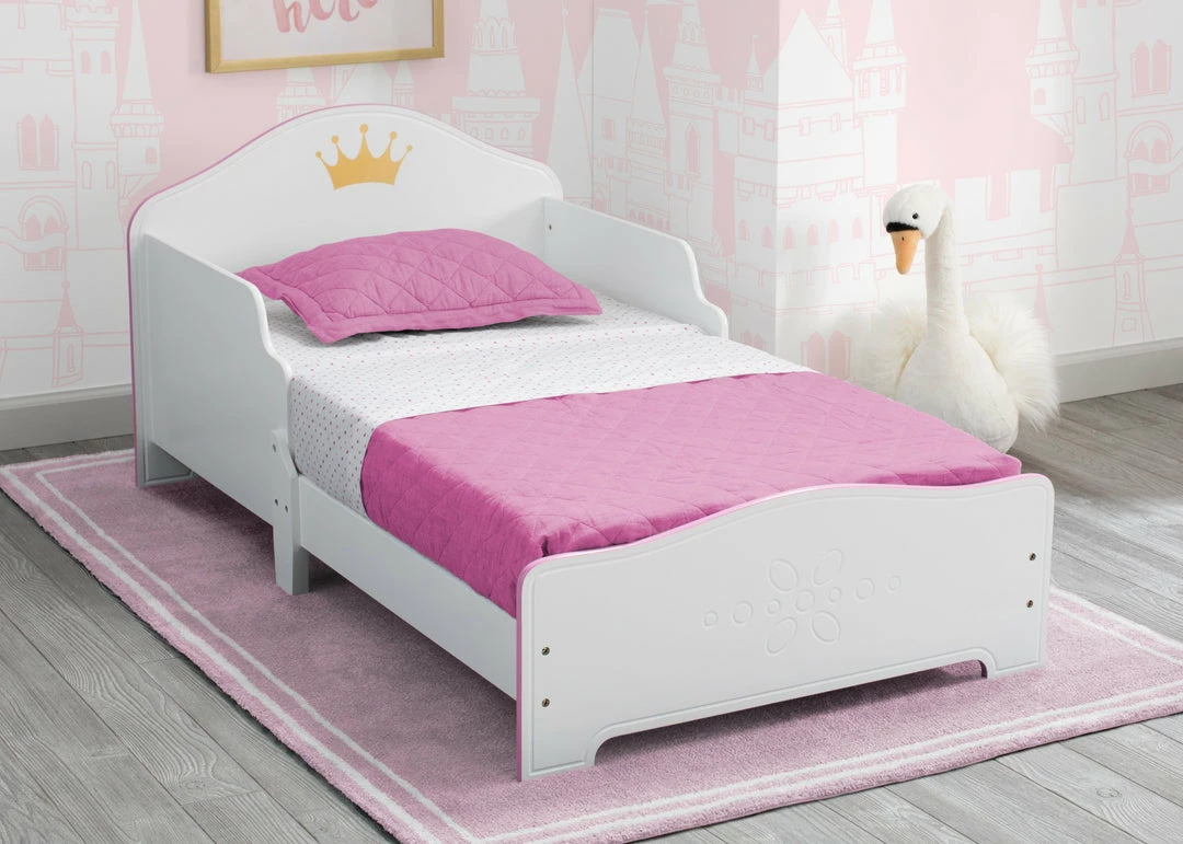 Delta Children Princess Crown Wood Toddler Bed, White/Pink Toddler Beds 3 Delta Children Princess Crown Wood Toddler Bed, White/Pink Toddler Beds