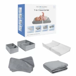 Delta Children Changing Pads & Covers 7-Piece Essential Changing Table Set - Newborn Baby Gift Set For Boys And Girls – Set Includes Changing Pad, Plush Changing Pad Cover, 3 Changing Pad Liners And 2 Storage Bins