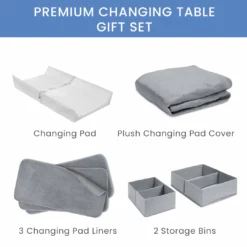 Delta Children Changing Pads & Covers 7-Piece Essential Changing Table Set - Newborn Baby Gift Set For Boys And Girls – Set Includes Changing Pad, Plush Changing Pad Cover, 3 Changing Pad Liners And 2 Storage Bins