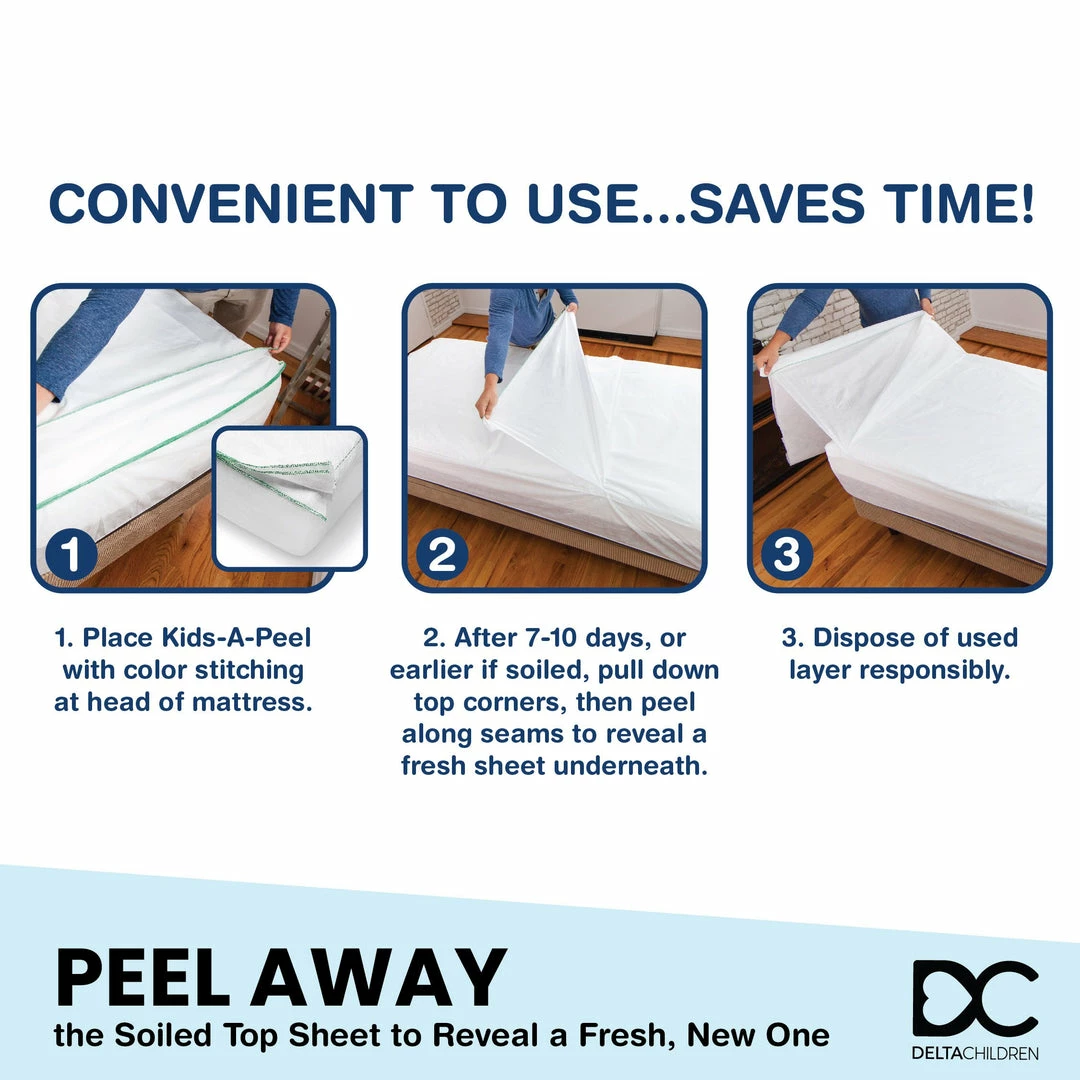 Delta Children Kids-A-Peel Disposable Fitted Sheets, 6-Pack, Waterproof, Breathable Soft Bed Pads That Protect Your Mattress Sheets & Mattress Covers 9 Delta Children Kids-A-Peel Disposable Fitted Sheets, 6-Pack, Waterproof, Breathable Soft Bed Pads That Protect Your Mattress Sheets & Mattress Covers