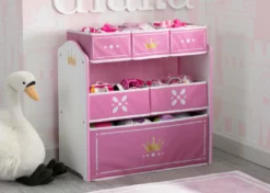 Delta Children Storage Princess Crown Multi-Bin Toy Organizer, White/Pink