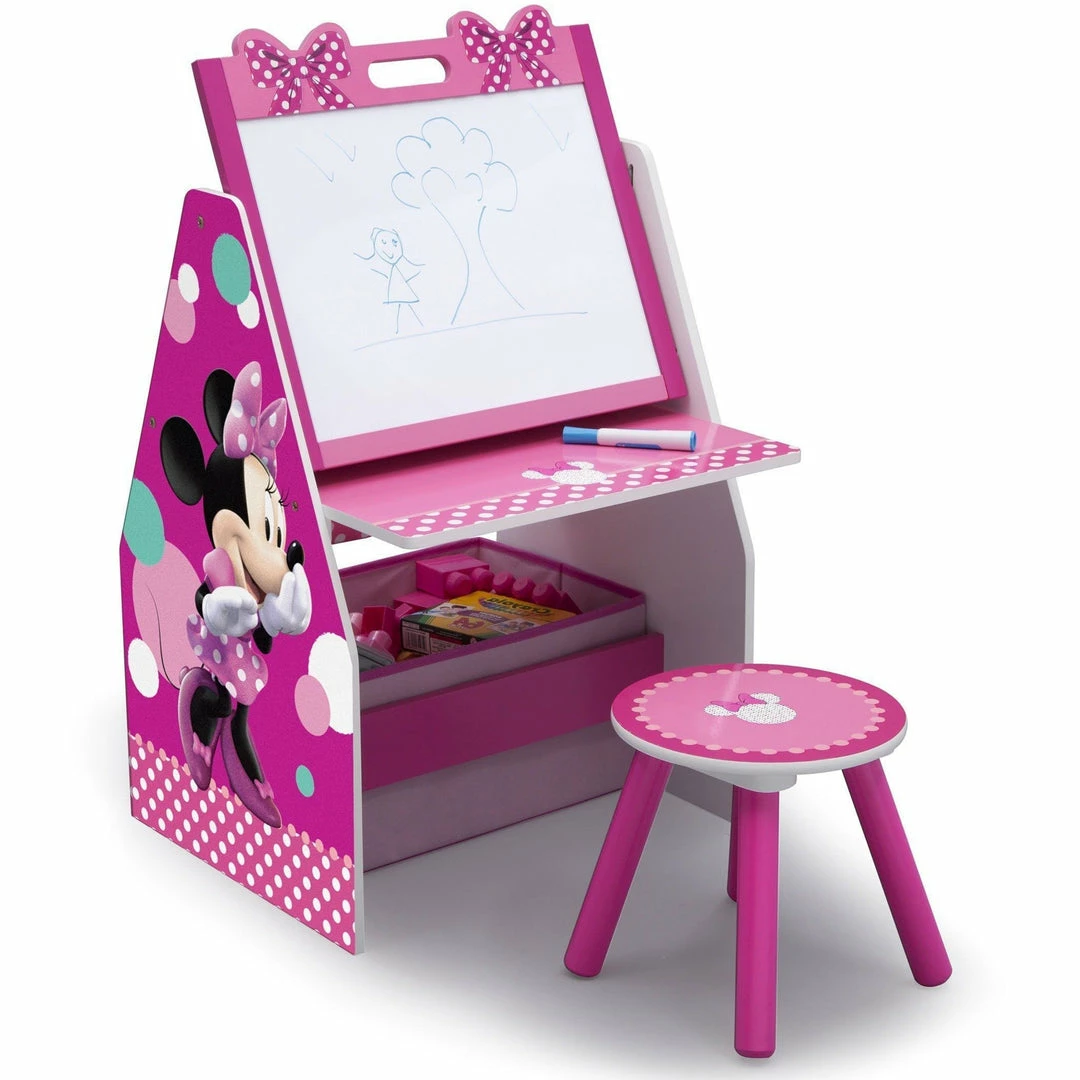 Delta Children Minnie Mouse Deluxe Kids Art Table - Easel, Desk, Stool, Toy Organizer 8 Delta Children Minnie Mouse Deluxe Kids Art Table - Easel, Desk, Stool, Toy Organizer
