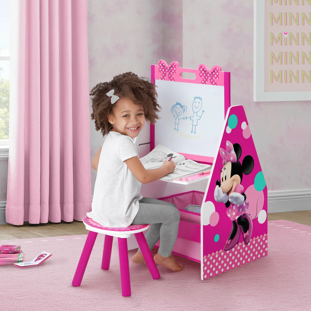 Delta Children Minnie Mouse Deluxe Kids Art Table - Easel, Desk, Stool, Toy Organizer 9 Delta Children Minnie Mouse Deluxe Kids Art Table - Easel, Desk, Stool, Toy Organizer