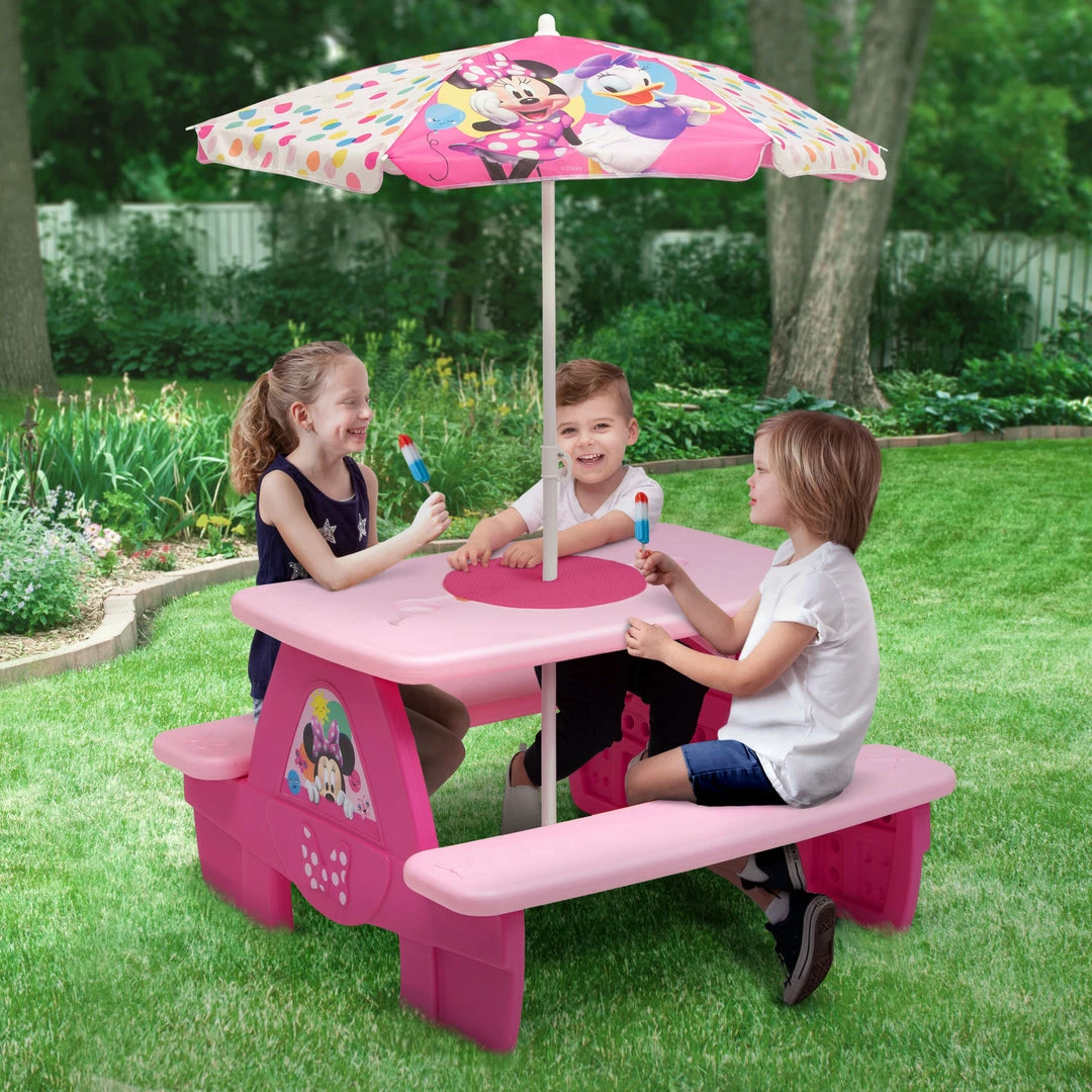 Delta Children Minnie Mouse 4 Seat Activity Picnic Table With Umbrella And LEGO Compatible Tabletop Outdoor 8 Delta Children Minnie Mouse 4 Seat Activity Picnic Table With Umbrella And LEGO Compatible Tabletop Outdoor