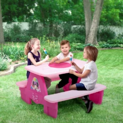 Delta Children Outdoor Minnie Mouse 4 Seat Activity Picnic Table With LEGO Compatible Tabletop