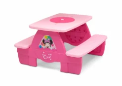 Delta Children Outdoor Minnie Mouse 4 Seat Activity Picnic Table With LEGO Compatible Tabletop