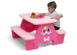 Delta Children Outdoor Minnie Mouse 4 Seat Activity Picnic Table With LEGO Compatible Tabletop