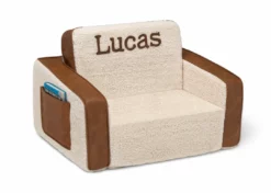 Delta Children Personalized Cozee Flip-Out Sherpa And Faux Leather 2-in-1 Convertible Chair To Lounger For Kids Personalization