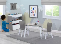 Delta Children 4-Piece Toddler Playroom Set – Includes Play Table And 6 Bin Toy Organizer With Reusable Vinyl Cling Stickers