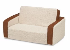 Delta Children Cozee Flip-Out Sherpa And Leather 2-in-1 Convertible Sofa To Lounger For Kids