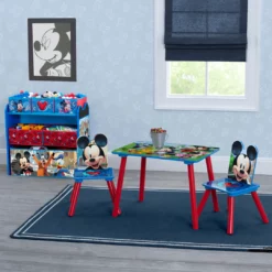 Delta Children Table & Chair Sets Mickey Mouse 4-Piece Playroom Solution – Set Includes Table And 2 Chairs And 6-Bin Toy Organizer