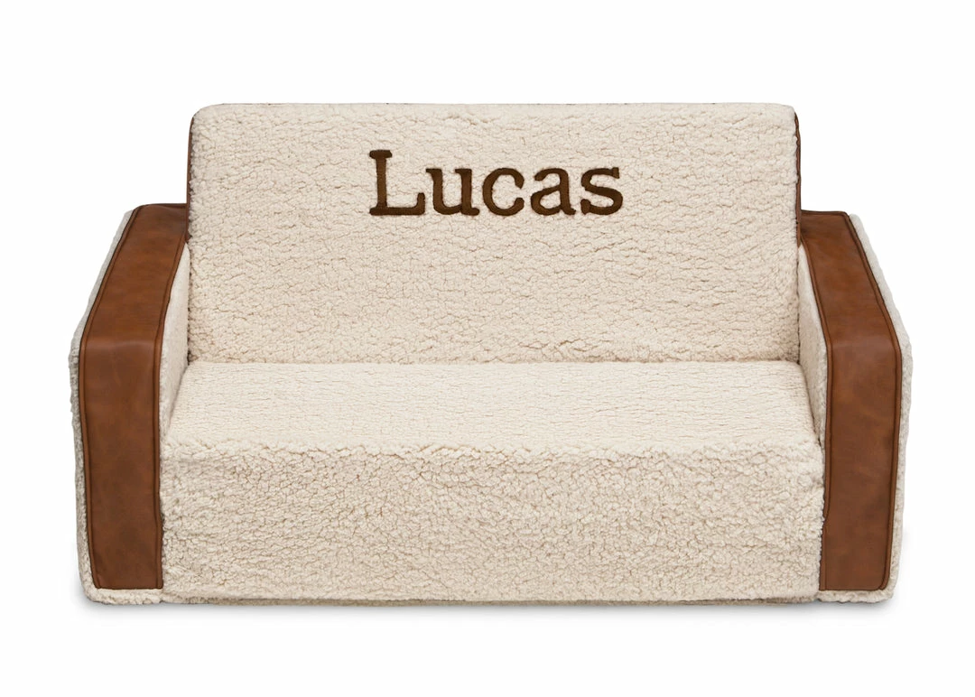 Delta Children Personalization Personalized Cozee Flip-Out Sherpa And Leather 2-in-1 Convertible Sofa To Lounger For Kids 4 Delta Children Personalization Personalized Cozee Flip-Out Sherpa And Leather 2-in-1 Convertible Sofa To Lounger For Kids