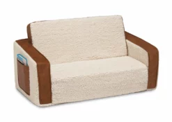 Delta Children Cozee Flip-Out Sherpa And Leather 2-in-1 Convertible Sofa To Lounger For Kids