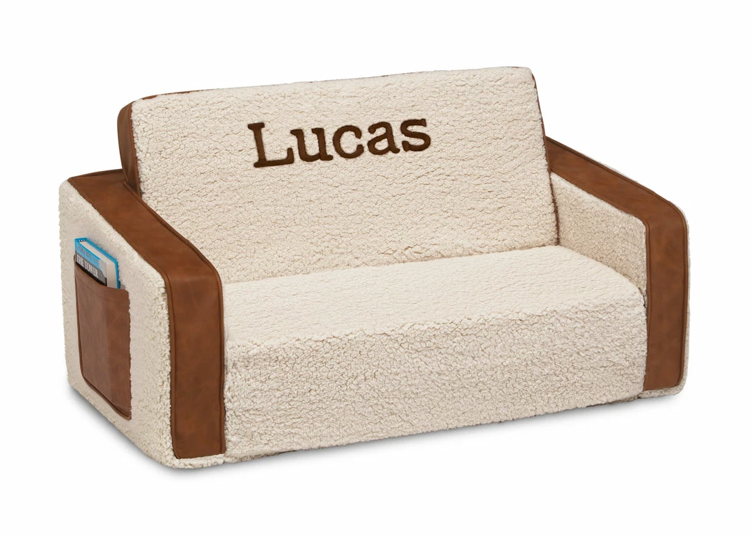 Delta Children Personalization Personalized Cozee Flip-Out Sherpa And Leather 2-in-1 Convertible Sofa To Lounger For Kids 5 Delta Children Personalization Personalized Cozee Flip-Out Sherpa And Leather 2-in-1 Convertible Sofa To Lounger For Kids