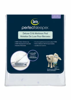 Serta Sheets & Mattress Covers Deluxe Crib Mattress Pad - 100% Waterproof, Quilted Top, Fitted Protective Crib Mattress Pad