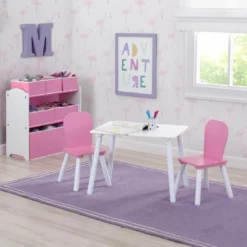 Delta Children 4-Piece Toddler Playroom Set – Includes Play Table And 6 Bin Toy Organizer With Reusable Vinyl Cling Stickers
