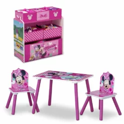 Delta Children Minnie Mouse 4-Piece Playroom Solution – Set Includes Table And 2 Chairs And 6-Bin Toy Organizer Table & Chair Sets