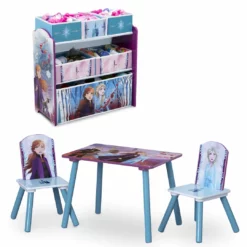 Delta Children Disney Frozen II 4-Piece Playroom Solution – Set Includes Table And 2 Chairs And 6-Bin Toy Organizer Table & Chair Sets